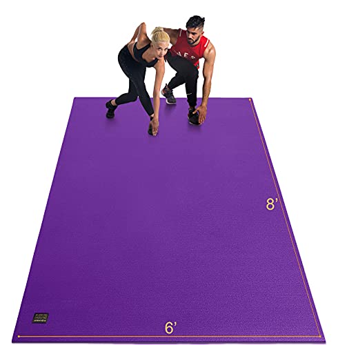 GXMMAT Extra Large Exercise Mat 16'x6'/12'x6'/10'x6'/8'x6'(7mm), Extra Wide Workout Mats for Home Gym Flooring, Non-Slip Thick Durable Cardio Mat for MMA,Plyo,Jump Rope,Weights,Fitness,Shoe-Friendly - color: Purple Grey, size: 6*8 FT