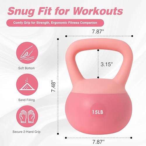 ALTLER Soft Kettlebell 10-50LBS Safe Strength Training Kettlebell Anti-Slip Grip Weight for Home Workouts and Men/Women/Beginners - size: 15LB