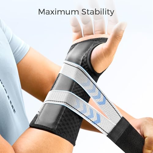 FREETOO Tendonitis Wrist Brace Night Support Fit Left Hand for Work, Pain Relief Wrist Splint for Arthritis, Sprain for Sleeping, Wrist Support Carpal Tunnel Fit Women and Men (L/XL, Black/Grey) - size: L/XL, style: Left-Gray/Black