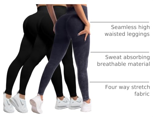 CHRLEISURE Workout Leggings Sets for Women, Gym Scrunch Butt Butt Lifting Seamless Leggings 3 Piece - color: 3 Packs - Black/Black/Washed Black, size: Medium