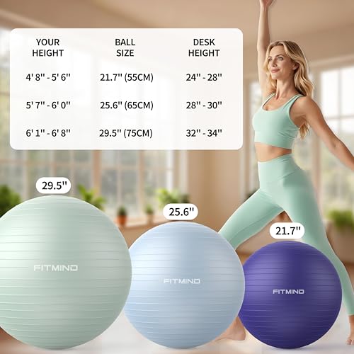 FITMIND_ Extra Thick Exercise Ball Yoga Ball 22in/26in/30in for Workout Pregnancy Stability,Anti-Burst and Slip Resistant Swiss Ball with Pump for Yoga, Pilates, Fitness,Birthing,Physical Therapy - color: blue, size: 26-30in/65-75cm