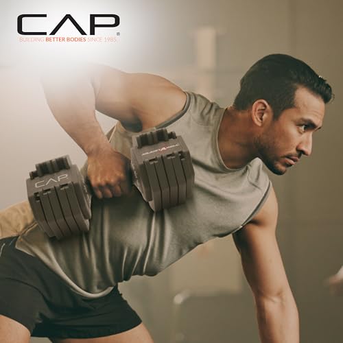 CAP ADJUSTABELL Adjustable Dumbbell Set, Premium Quick Select Adjustable Weights for Strength Training, Singles & Pairs, 12.5 LB, 25 LB & 55 LB, Round & Hex Dumbbells, Multiple Grip Handle Options - size: 55 lb - Black Handle, style: Pair