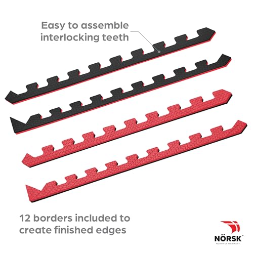 Norsk Dual-Sided Reversible 1/2" Foam Exercise Mats for Home Gym - Interlocking EVA Foam Tiles - color: Red / Black, size: 18 Tiles - 72 Sq. Ft.