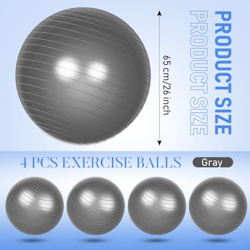 Leyndo 4 Pcs 26 Inch Yoga Exercise Ball Pilates Pregnancy Birthing Fitness Ball with Quick Pump Anti Burst for Improved Posture, Balance, Yoga, Pilates, Training - color: Gray
