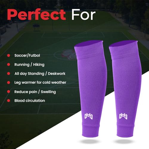 MediCaptain Pre Cut Soccer Sock Sleeves, Companion for Soccer Grip Socks, Securely Holds Shin Guards, Compression Leg Warmer - color: Purple