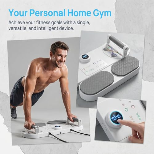 3-In-1 Multifunctional Push-Up Board & Resistance Band Trainer with Thickened Elbow Pads, Non-Slip, Pushup Handles, & Reps Time Monitoring, Portable Foldable Home Gym Fitness Equipment