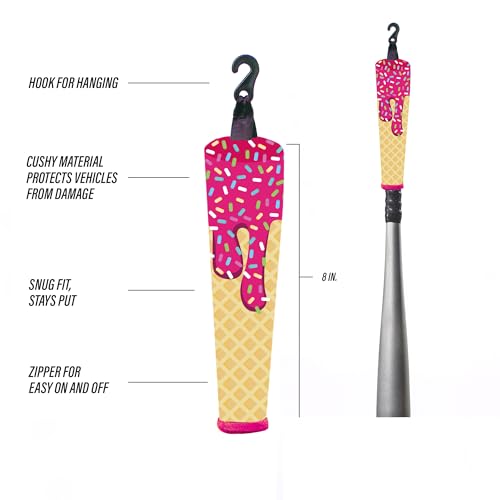 Handle Cover - Baseball Bat Cover Sleeve Protects Vehicle & Bat Grip - Batting Gloves & Helmet Companion with Zippered Hook - Softball Accessory - color: Ice Cream
