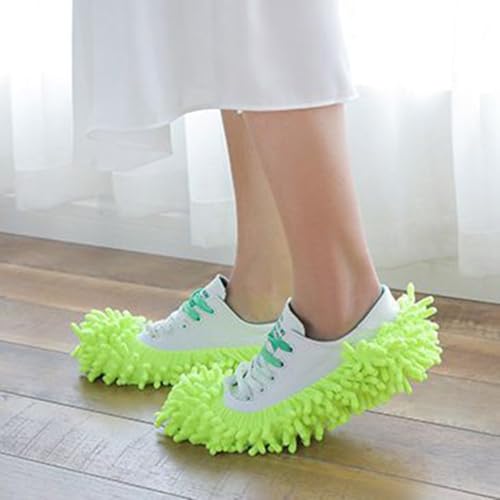 2 PCS Mop Slippers - Washable Microfiber Floor Cleaning Mop Pads, Soft Reusable House Cleaning Slippers for Home Kitchen Bedroom Floor (Green) - color: Green