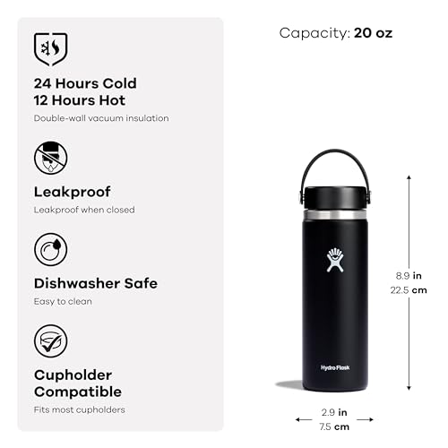 Hydro Flask Water Bottle - Insulated Stainless Steel - Wide Mouth Flex Lid, Non Spill, Leakproof and Refillable in 20 Oz Reef Pink - color: Reef, style: 20 Oz