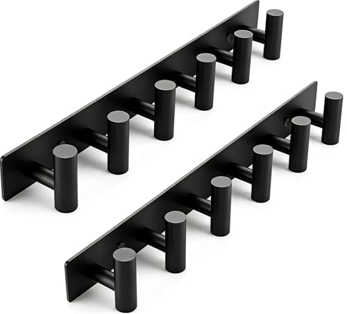 Matte Black Coat Rack Wall Mount - 6 Hooks, Heavy Duty Stainless Steel Wall Hooks for Towels, Coats, Robes, Bags, Hats, Keys, Wall Coat Hanger for Bathroom,Entryway,Kitchen,Hotel,Bedroom,Office, 2Pack - color: Matte Black, size: “T“ Shape 6 Hooks 2 Pack