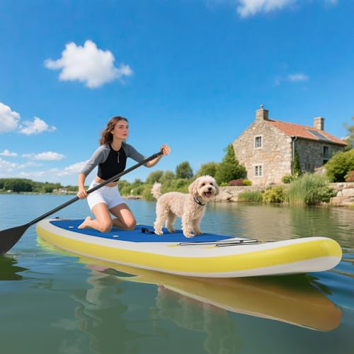 KOTEK 10FT/11FT Inflatable Paddle Board, SUP Paddleboard with Hand Pump, Safety Leash, Repair Kit, Carry Bag, Non-Slip EVA Deck, Stand Up Paddle Board for Youth & Adults - size: 11 FT, style: Reflex Blue