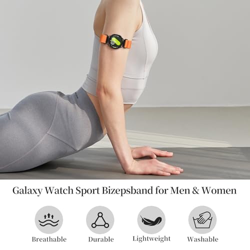 20mm Nylon Sport Ankle/Arm Band Compatibel with Galaxy Watch 7/6/5/4/FE 44mm 40mm/Watch 5 Pro/ 6 Classic 47mm 43mm/ 4 Classic Strap,Elastic Oberarmband Bicep Band for Women Men - color: orange