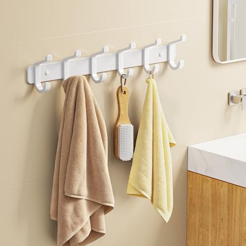 pickpiff Coat Rack Wall Mounted Heavy-Duty: Metal Coat Hanger 6 Hooks for Hanging Hat, Clothes, Robe, Keys, Backpack, Bathroom Towels, Jacket, Purse - Closet, Door, Entryway, Mudroom (White, 2 Pack) - color: White, size: 2 Pack