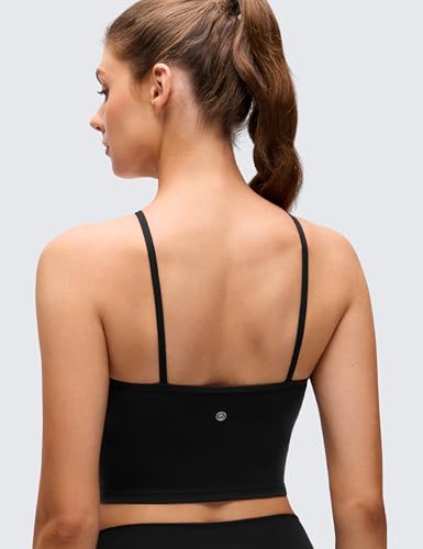 CRZ YOGA Butterluxe Cross Neck Crop Tank Tops | Light Support, Removable Pads, Yoga, Extremely Soft, Square Back, Spaghetti Straps, Longline Sports Bras for Women - color: Black, size: X-Large