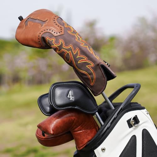 Craftsman Golf Cowboy Western Retro Brown Durable Golf Headcover Head Cover fits up to 460cc Driver for Fairway Wood Hybrids Rescue Putter Protector - style: Driver Headcover