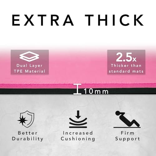 Large Exercise Mat – Extra Thick 10mm Workout Mat (72"x32") – Non-Slip TPE Yoga Mat for Women & Men – Pilates, HIIT, Fitness & Home Gym Mat – Includes Free Carry Bag - color: Pink