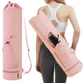 Yoga Mat Bag,Full Zip Cargo Yoga Mat Carrier Bag with Drawstring Water Bottle Pocket,Exercise Yogas Mats Carrier Holder for Women & Men - color: Pink