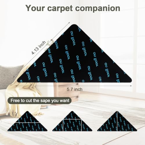 12 Pcs Rug Grip Pads for Hardwood Floors and Tiles, Non Slip Rug Grippers, Heavy Duty Corner Grippers for Rugs, Washable & Reusable Carpet Tape Alternative, Keep Rugs in Place & Corners Flat