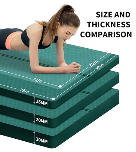 nuveti Large Exercise Mat - 15mm/20mm/30mm Thick Yoga Mat | Workout Mat for Fitness, Yoga, Pilates, Stretching & Floor Exercises for Women & Men with Free Carrying Bag - color: DarkGreen, size: 183X80X30MM