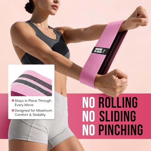 Fabric Resistance Band Set with Exercise Guide, 3 Levels for Hip and Glute | For women and men; 3 resistance levels with an exercise guide for legs, squats, yoga, fitness, and physical therapy - color: gray, pink, green