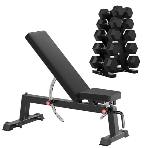 HANDBODE Adjustable Weight Bench for Full Body Workout, 1500 LBS Weight Capacity Bench Press Bench of Home Gym Strength Training, Incline Upright Flat Utility Workout Bench with Fast Adjustment - color: 1300 lb Weight Bench & 225 lb Dumbbell Set