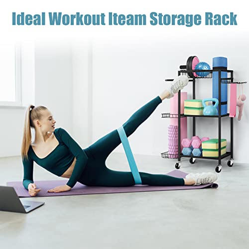 LIANTRAL Yoga Mat Storage Rack - Metal Gym Organizer for Yoga Mats, Foam Rollers & Fitness Equipment, Space Saving Workout Equipment Storage Rack for Home Exercise and Fitness Gear - color: Black