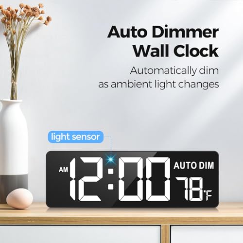 REACHER 16.5" Large Digital Wall Timer Clock with Countdown for Classroom | Auto dimmer, temperature, Remote Control, Colorful LED wall clock for teacher, school, home decor, kitchen, gym, living room - color: Black