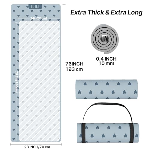 ILILI Yoga Mat 10mm Thick, Suede&TPE Exercise Mat, 76"L*28"W Extra Long, 0.4 Inches Soft and Comfortable, 193*70cm Fitness Mat with Strap, Portable for Yoga, Pilates, Floor Exercise, Home and Outdoor Use, Eco Friendly - color: Blue