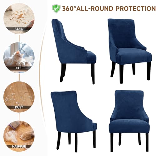 Velvet Wingback Dining Chair Cover Soft Stretch Accent Chair Cover Slipcover Thick Plush Wing Back Chairs Covers Furniture Protect Washable Chairs Protector Covers for Dining Room (Deep Blue, 2) - color: Deep Blue