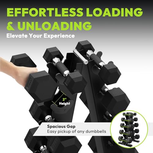 HANDBODE Hex Dumbbell Set with Vertical Storage Rack, 100–550 lb | Non-Slip Handle Design for Secure Grip, Rubber Encased Dumbbells, Hand Weights for Strength Training and Home Gym - style: 200 lb (10, 15, 20, 25, 30 lb) X 2 & Rack