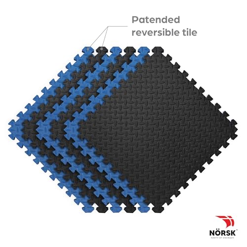 NÖRSK Duräflex Medium-Duty Reversible Interlocking Foam Floor Tiles, Diamond Plate Texture, Black/Blue, 24 X 24 X .47 in., 6-Pack (24 sq. ft.) (Black/Blue, 0.79" Thick) - color: Black/Blue, size: 0.79" Thick