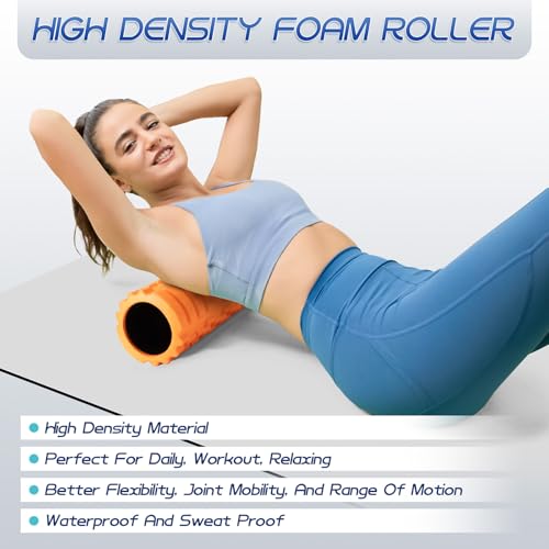 Krightlink 2-in-1 18" Foam Roller Set for Deep Muscle Massage | Foam Roller Back Roller for Fitness Relieves Muscle Pain Myofascial Trigger Point Release Pilates, Yoga (18" Orange) - color: Orange-18"(2 in 1)
