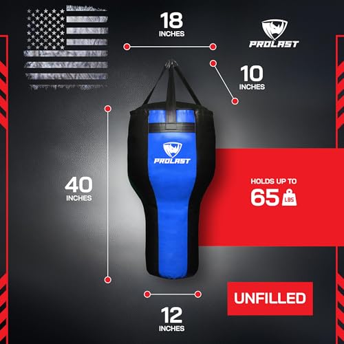 Angle Heavy Punching Bag for Adults, Hook and Uppercut, Boxing, MMA, Martial Arts, Muay Thai, 65 lbs, Rhino Logo - color: Black / Blue, style: Unfilled