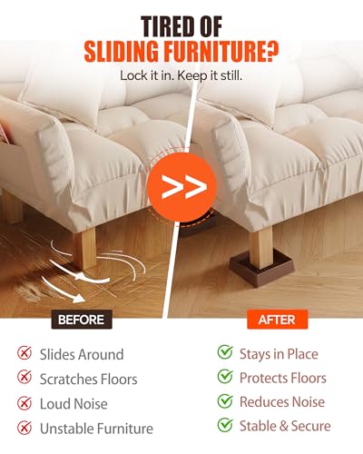 xxxHOLIC Rubber Non Slip Furniture Pads, 3" x 3" Brown Square, Set of 4 | Furniture Cups for Hardwood Floors, Rubber Furniture Grippers, Anti Slide Bed Frame & Couch Stoppers - color: Brown, size: 3"*3"Square