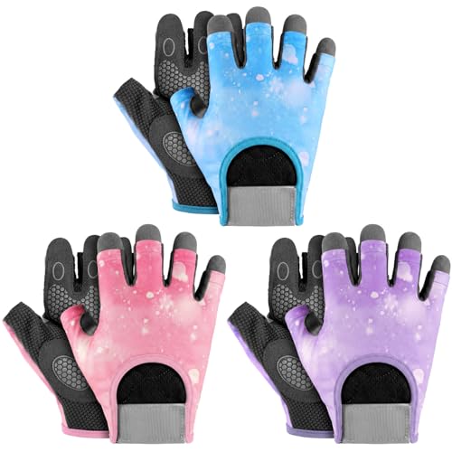 Fourluoo 3 Pairs Weight Lifting Gloves for Men Women, Gym Workout Gloves with Full Palm Protection, Breathable Anti-Slip Fitness Glove for Training, Cycling, Pull-ups, Medium - style: Vibrant Style