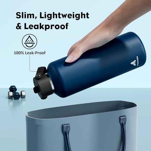POWCAN 32 oz Water Bottle Insulated: BPA-Free, Leakproof Lid with Straw, Lightweight, Flex Cap, Stainless Steel Water Bottle for Hoilday, Men, Commute, Worker, Walking, Cycling, Daily (Indigo Blue) - color: Indigo Blue, size: 32 Ounces