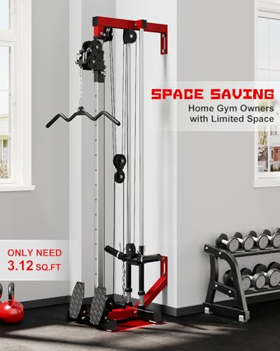 Wall Mount Cable Station, WM1 Cable Crossover Machine with 17 Positions, High and Low Cable Crossover Machine with Removable Footplate for Garage Home Gym - style: WM1 Cable Station RD