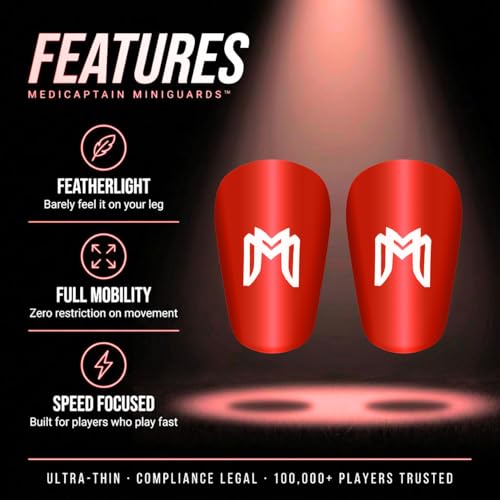 MediCaptain MiniGuards - Mini Shin Guards for Soccer Players - Tiny Shin Pads for Men, Women, Teens - Miniature Shin Guards 3.9 x 2.4 inch - Perfect for High Level Soccer Athletes - color: Red