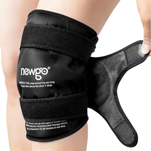 NEWGO Ice Pack for Knee Injuries Reusable, Knee Ice Pack Wrap Around Entire Knees for Replacement Surgery Recovery, Gel Cold Pack Wrap for Meniscus Tear, ACL, Swelling Pain Relief - Black | Y-shaped Strap Stays Put, Reusable for Knee Replacement, ACL, Art