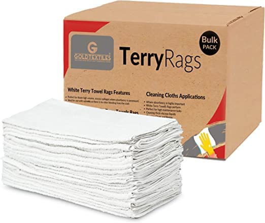 GOLD TEXTILES White Shop Towels Cotton [B Grade Towel] - 60 Pcs 20x40 Inches Shop Rags in a Box - Valuable Cleaning Rags Terry Towel for Industries, Automobiles and Commercial Use (60 Rags) - size: 60 Pack B Grade