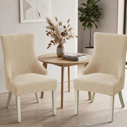 Wingback Dining Chair Covers Stretch Wing Back Side Chair Slipcover Accent Chair Cover Slipcover with Arm Chair Protector Cover for Dining Living Room (Khaki, 2PCS) - color: Peach- Khaki, size: 2 PCS