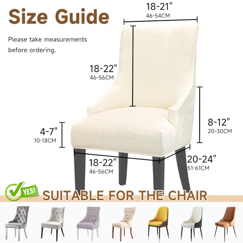 Velvet Wingback Dining Chair Cover Soft Stretch Accent Chair Cover Slipcover Thick Plush Wing Back Chairs Covers Furniture Protect Washable Chairs Protector Covers for Dining Room (Beige, 2) - color: Beige