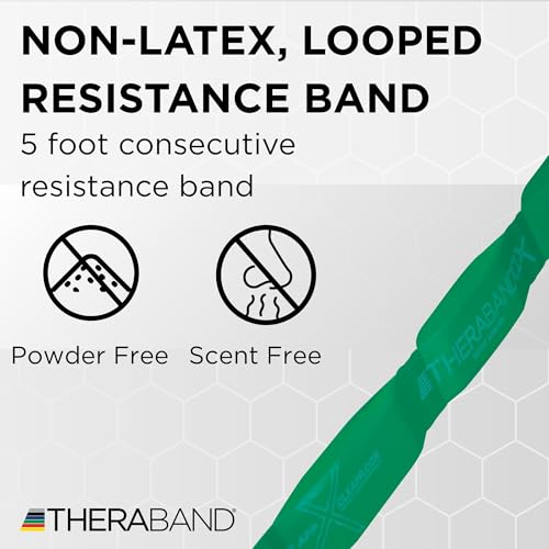 THERABAND CLX Resistance Band with Loops, 5 Feet, Silver, Super Heavy, Non-Latex, Elastic Band for Exercise, Mobility & Rehab, Stretching, Home Workouts, Color-Coded for Easy Resistance Levels - color: Level 3 / Heavy - Green