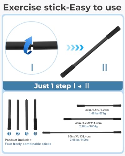 P Polerden Yoga Stick, 5ft Exercise Stick for Mobility, Stretching Stick with Non-Slip Ends, Exercise Dowel for Pilates, Balance Pole and Stretch Bar for Stretching Equipment - size: 1 PCS 60 inches Sturdy Steel