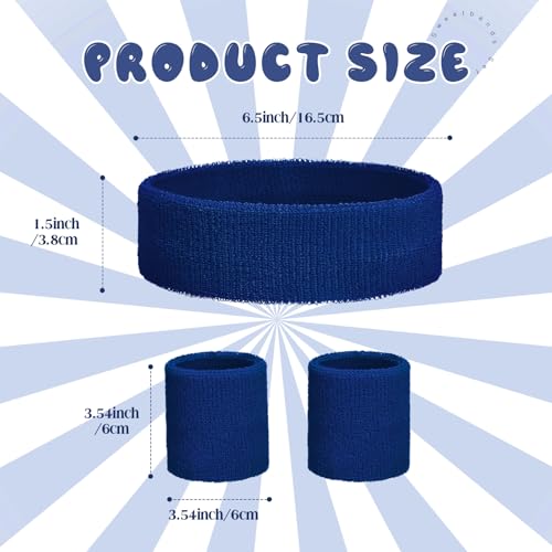 Bememo 36 Pcs Neon Sweatbands Set Soccer Party Favors Cotton Headbands Wristband Sweat Bands Soccer Mom Essentials for Football Fans Sporting Events 80 90s Glow Party - color: Dark Blue, size: Small