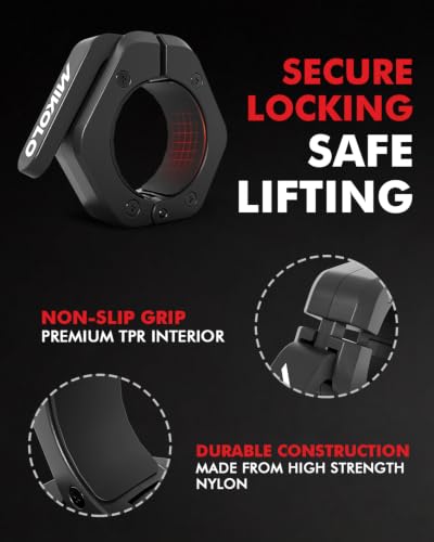 Mikolo Barbell Clamps,2-Inch Olympic Barbell Clips with Anti-Slip TPR Lining and Quick Release for Home and Gym Use - color: Black, style: Non Magnetic
