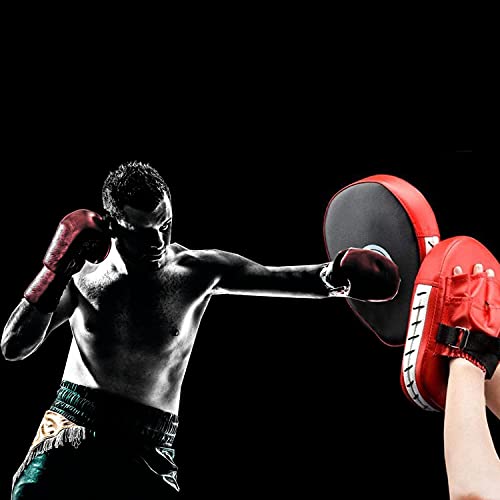 Boxing Curved Focus Punching Mitts- Leatherette Training Hand Pads Karate Muay Thai Training Gloves with Adjustable Strap - color: red