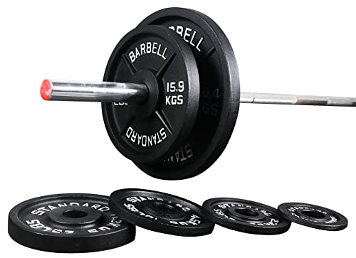 Signature Fitness Olympic 2-Inch Cast Iron Plate Weight Plate for Strength Training and Weightlifting, Multiple Sizes - color: 25LB Pair, style: Style #1