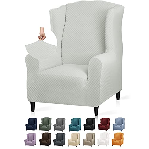 YEMYHOM 1 Piece Stretch Wingback Chair Slipcover Latest Jacquard Design Wing Chair Cover Non Slip Furniture Protector with Foam Rods for Living Room (Wing Chair, Ivory) - color: Ivory, size: 1 Pack - Wing Chair