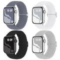 4 Pack Braided Stretchy Bands Compatible with Apple Watch 40mm 41mm 38mm 42mm 44mm 45mm 46mm 49mm Women Men, Breathable Nylon Elastic Daily Use Straps for iWatch Series 11/10 9 8 7 6 5 4 3 SE/Ultra 2 - color: Black/BlueGrey/White/Titan Gray, size: 38mm/40
